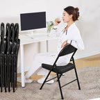 Folding Chair, Leather Padded Folding Sturdy Metal Foldable, Easy to Use and Store,(Black)