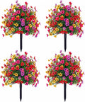 Artificial Flowers for Outdoors, UV Resistant Faux Topiary Ball Plants with Ground Stakes, 22 Inch Realistic Fake Greenery Bushes, Waterproof Fade Proof for Garden Porch Patio Yard Decor, 4 Pack