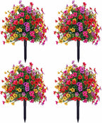 Artificial Flowers for Outdoors, UV Resistant Faux Topiary Ball Plants with Ground Stakes, 22 Inch Realistic Fake Greenery Bushes, Waterproof Fade Proof for Garden Porch Patio Yard Decor, 4 Pack