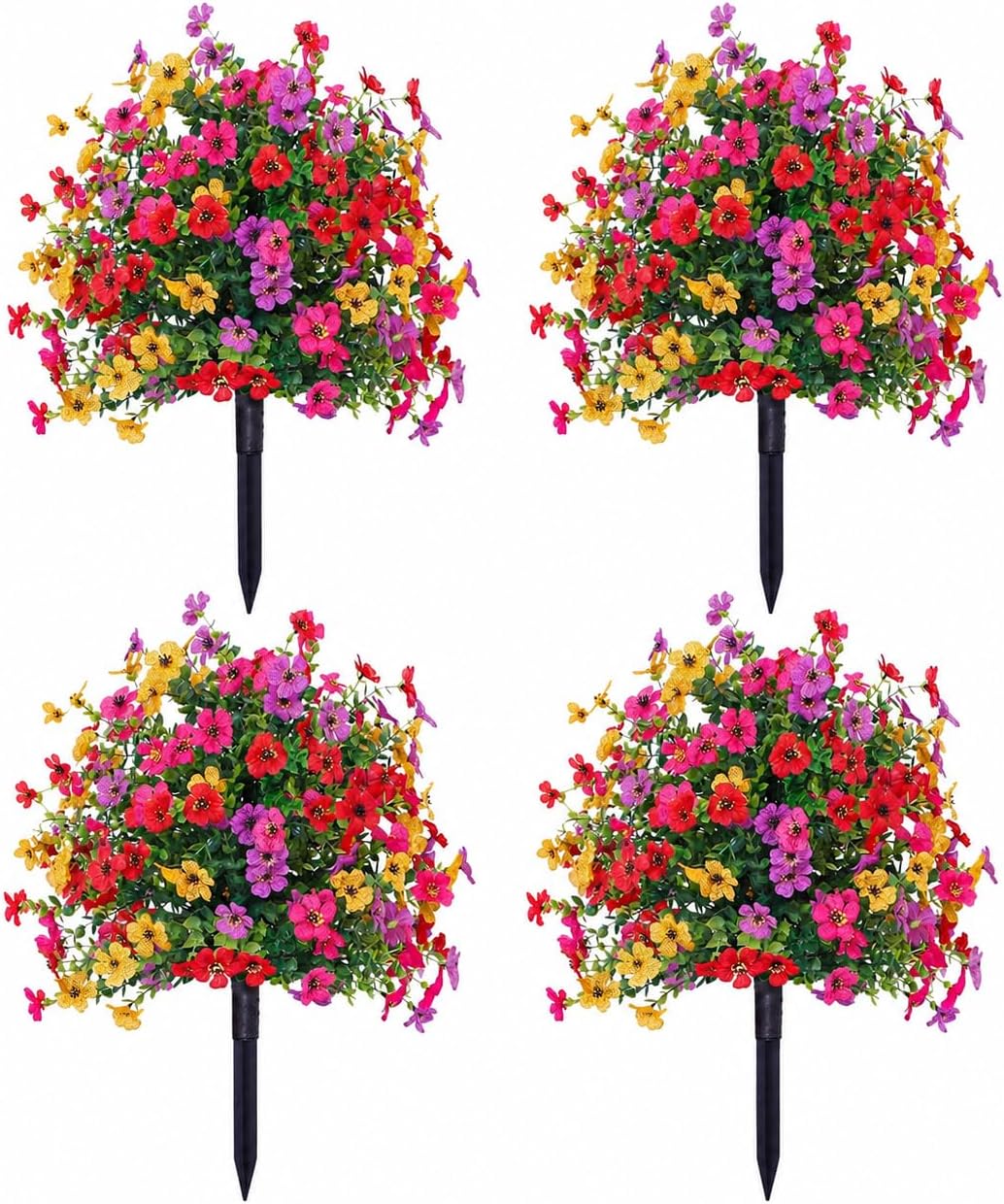 Artificial Flowers for Outdoors, UV Resistant Faux Topiary Ball Plants with Ground Stakes, 22 Inch Realistic Fake Greenery Bushes, Waterproof Fade Proof for Garden Porch Patio Yard Decor, 4 Pack