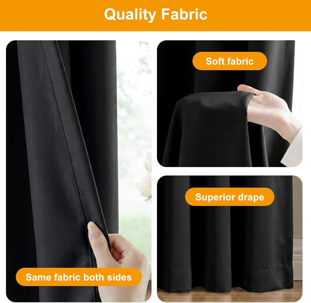 hoeflife Room Divider Curtains Blackout Floor to Ceiling Curtain with Hook Wall Mount Sliding Door Curtains Ceiling Mount Extra Wide Curtain Wall Divider for Room Separation (Black, W100 x H84 Inch)