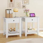 Giantex Nightstands with Drawer Set of 2, 2-Tier Bedside Table with Storage Open Shelf, Wooden Accent End Table for Small Spaces, Modern Night Stand for Bedroom Dorm Living Room, White