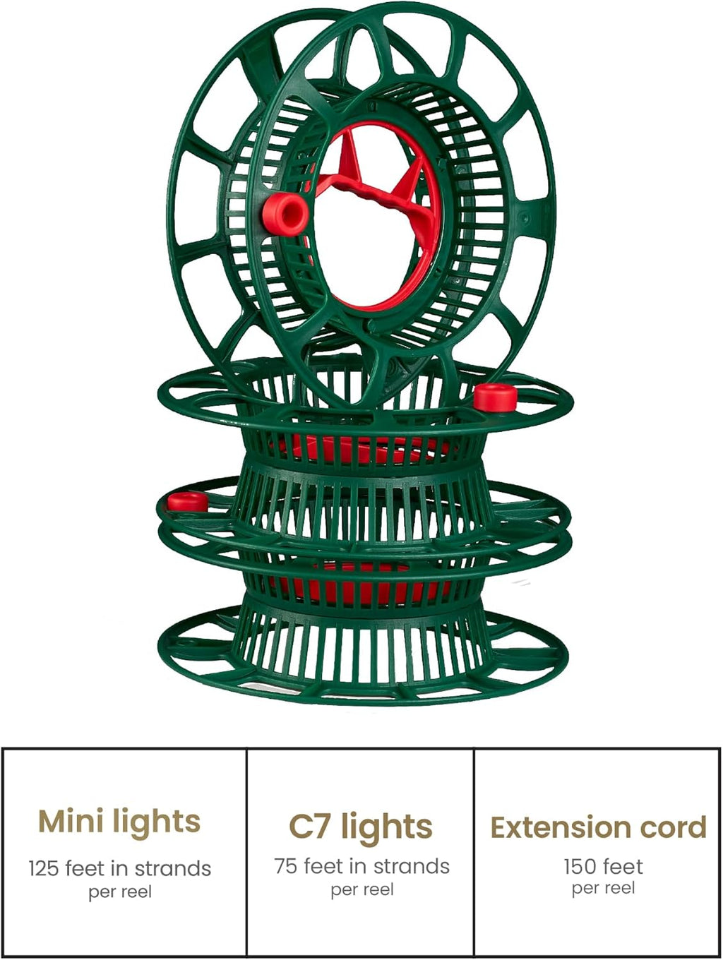 ZOBER Christmas Light Storage Reels - Christmas Light Organizer with 3 Plastic Wheels - 600D Oxford Fabric - Fits 200 Mini Lights per Spool, Lights Storage - Stitched Reinforced Handles - Red