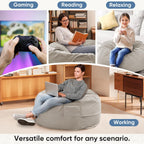 DUMOS 4FT Bean Bag Chair Beanbag for Adults and Kids Oversized Lazy Sofa Living Room Furniture with Removable Washable Cover Giant Comfy Gaming Chair Round Couch for Bedroom Dorm, Grey