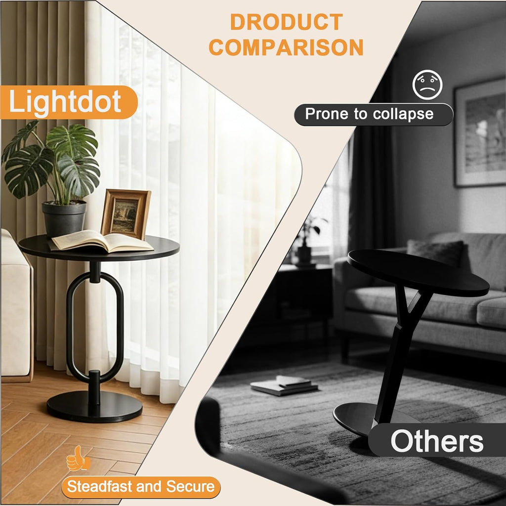 17In(W) x19In(H) Black Round Side Table Heavy Duty Modern End Table Stable Sofa Side Table Sturdy Base Integrated Small Accent Table Nightstand for Living Room Bedroom