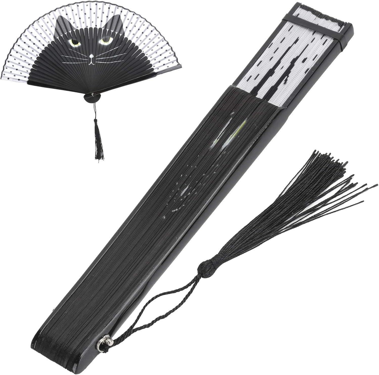 Cat Folding Fan, Japanese Style Hand Held Painted Bamboo Fan with Fluent Opening Closing Sound, for Dancing Wedding Party Gift