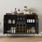 ARTPOWER 48" Wine Bar Cabinet with Fluted Texture, Modern Buffet Sideboard with Wine Rack and Glass Holder, Liquor Coffee Station with Storage for Kitchen, Living Room, Home Bar, Black