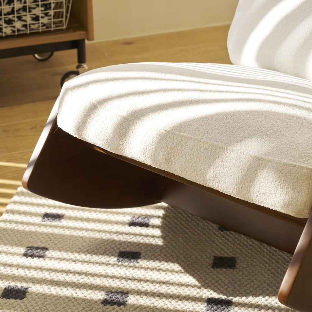 HAZO Nursery Rocking Chair Tall Back Boucle Glider Rocker Rocking Accent Chair Comfy Single Sofa Side Chair for Living Room Bedroom Hotel, Bedroom(White)