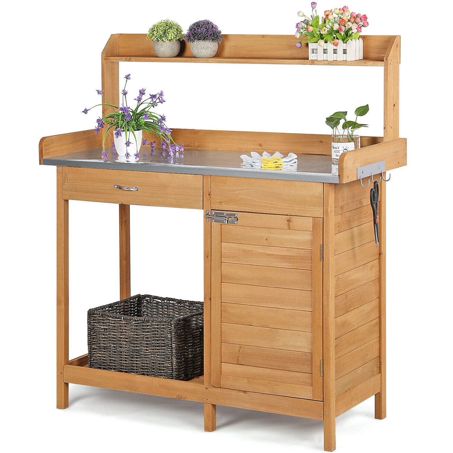 50" Heavy Duty Outdoor Garden Workbench Potting Bench Planter Table Wood Plating Shelf Cabinet Patio Working Space Crafting Gardening Lawn Backyard Tabletop Porch Balcony with Drawers
