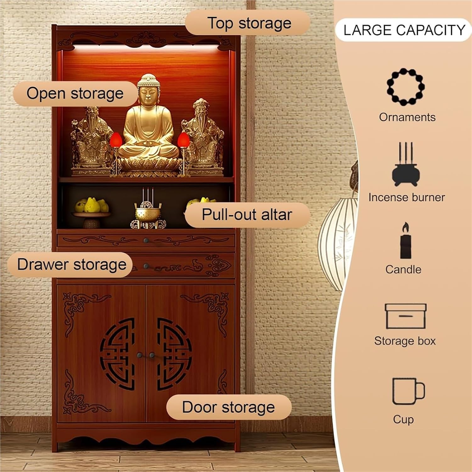 Meditation Altar Table ， Chinese Cabinet Pedestal Offering Table Buddhist Prayer for Small Spaces(70cm(27.6in))
