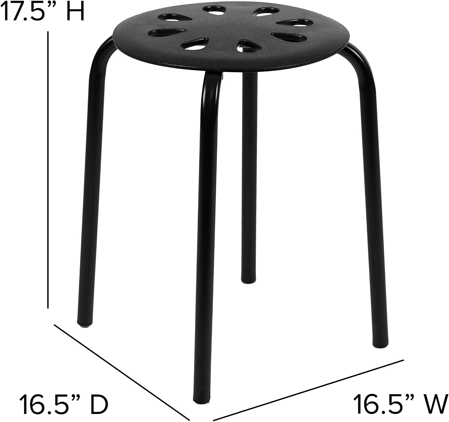 EMMA + OLIVER Plastic Nesting Stack Stools - School/Office/Home, 17.5" Height, Black (5 Pack)