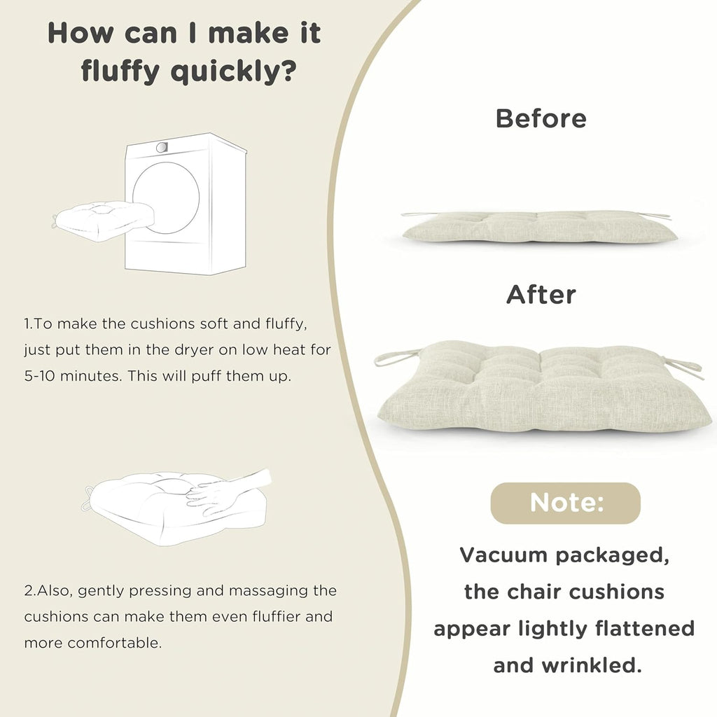 AddGrace Rocking Chair Cushions Indoor Tufted Cushions for Rocking Chairs with Ties Comfortable Textured Fabric Set of Seat & Back Cushion 21x17/17x17 Ivory