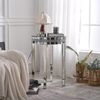 Round Mirror Accent Table with Crushed Diamond Edge Frame, 19.7" Mirrored End Table with Crystal Legs for Living Room Entryway, Small Space Side Table