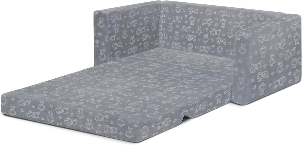 Delta Children - Serta Perfect Sleeper Kids 2-Seater Sofa, Convertible 2-in-1 Flip Open Toddler Couch Sleeper, Foam Chair for Playroom & Bedroom, Bed Lounger, Comfy Play Sleeping Lounge Chair, Grey