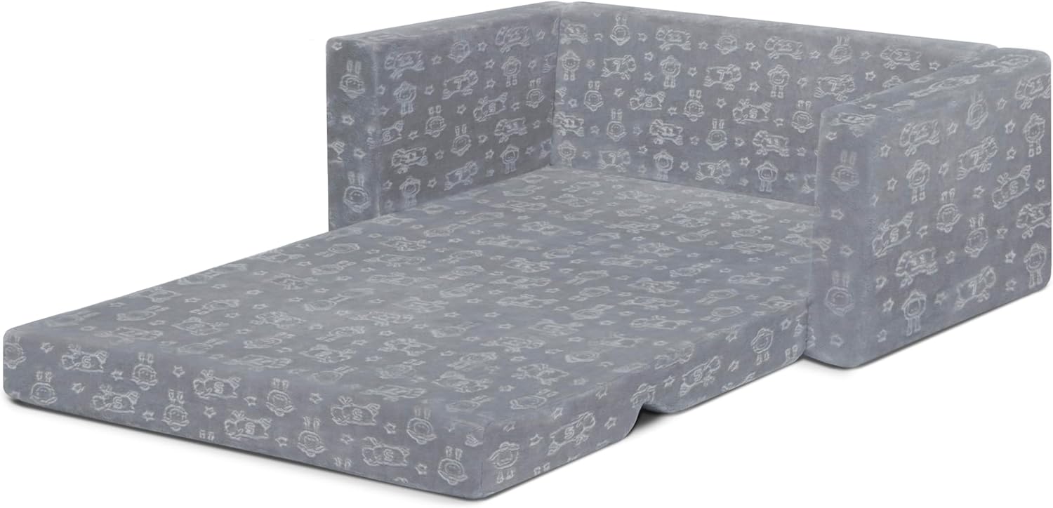 Delta Children - Serta Perfect Sleeper Kids 2-Seater Sofa, Convertible 2-in-1 Flip Open Toddler Couch Sleeper, Foam Chair for Playroom & Bedroom, Bed Lounger, Comfy Play Sleeping Lounge Chair, Grey