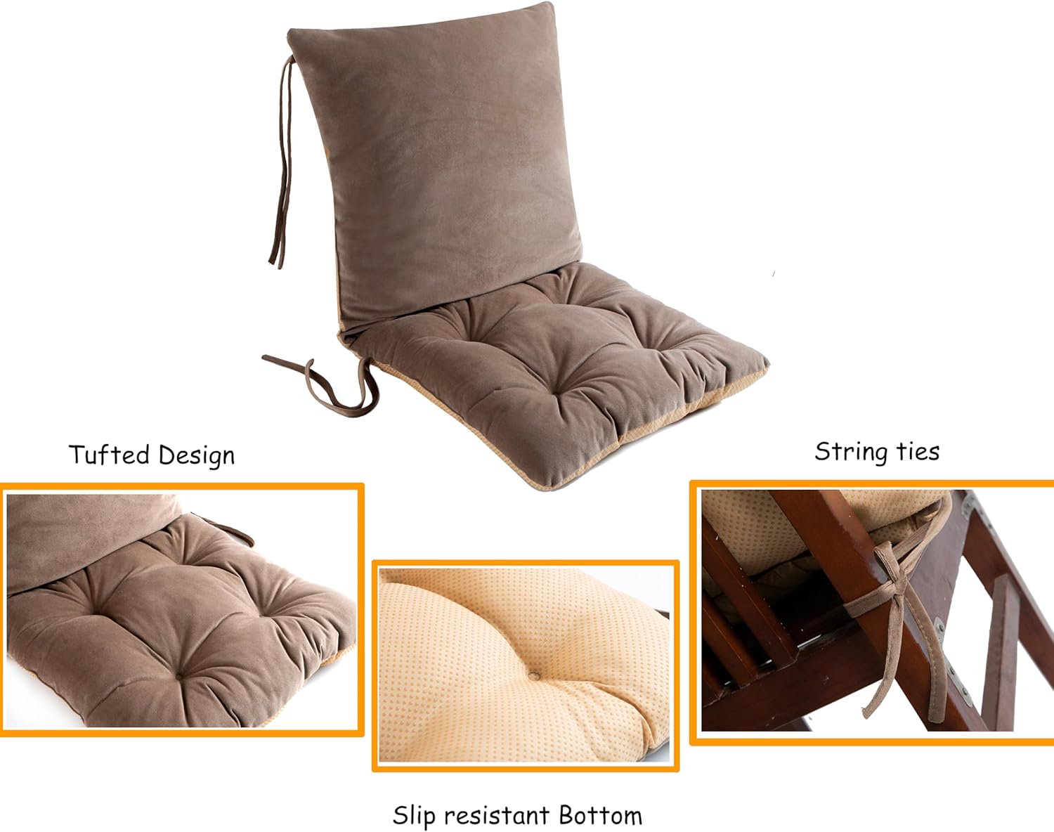 ALIBO Low Back Pain Relief Desk Kitchen Office Chair Lumbar Support and Tufted Seat Pads Cushion Nonslip Soft Recliner Backrest Pads with Adjustable Straps and Ties