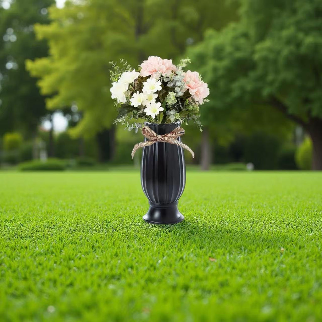Grave Vases for Cemetery with Metal Spikes and Drainage Holes,Cemetery Vases for Headstones Memorial Gifts Loss of Loved One (Black)