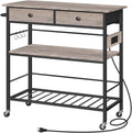 HOOBRO Kitchen Island with Storage, Rolling Island Cart for Kitchen with 2 Drawers & Outlet, 3 Tier Coffee Station and Microwave Stand, Kitchen Island Table for Home, Greige BG08UZD01