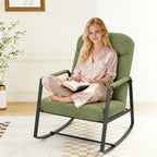 HOMEFUN Nursery Rocking Chair,Patio Rocking Chair,Upholstered Glider Rocker with Padded Seat and High Backrest Safe and Comfy Armchair for Living Room Office,Front Porch, Garden, Patio, Backyard Green