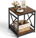 VEVOR End Table 18" Square, 2-Tier Side Table with Open Storage Shelves, Industrial Nightstand Bedside Table with Metal Frame & Wood Top, Small Sofa Table for Living Room, Bedroom, Office, Dorm