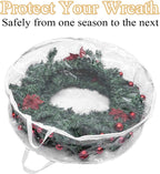 4 PCS Clear Wreath Storage Bag, 24x8 Inch Christmas Wreath Storage Container, Heavy Duty PVC Wreath Protector with Handle for Xmas Holiday Seasonal Wreath Garland (White)