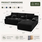 Boneless Couch Comfy Sectional Couches for Living Room,U Shaped Modular Cloud Couch Sofa, Minimalist Modular Sectional Sofa with Deep Seat (Black, 96" L Shaped with Right Facing Chaise)