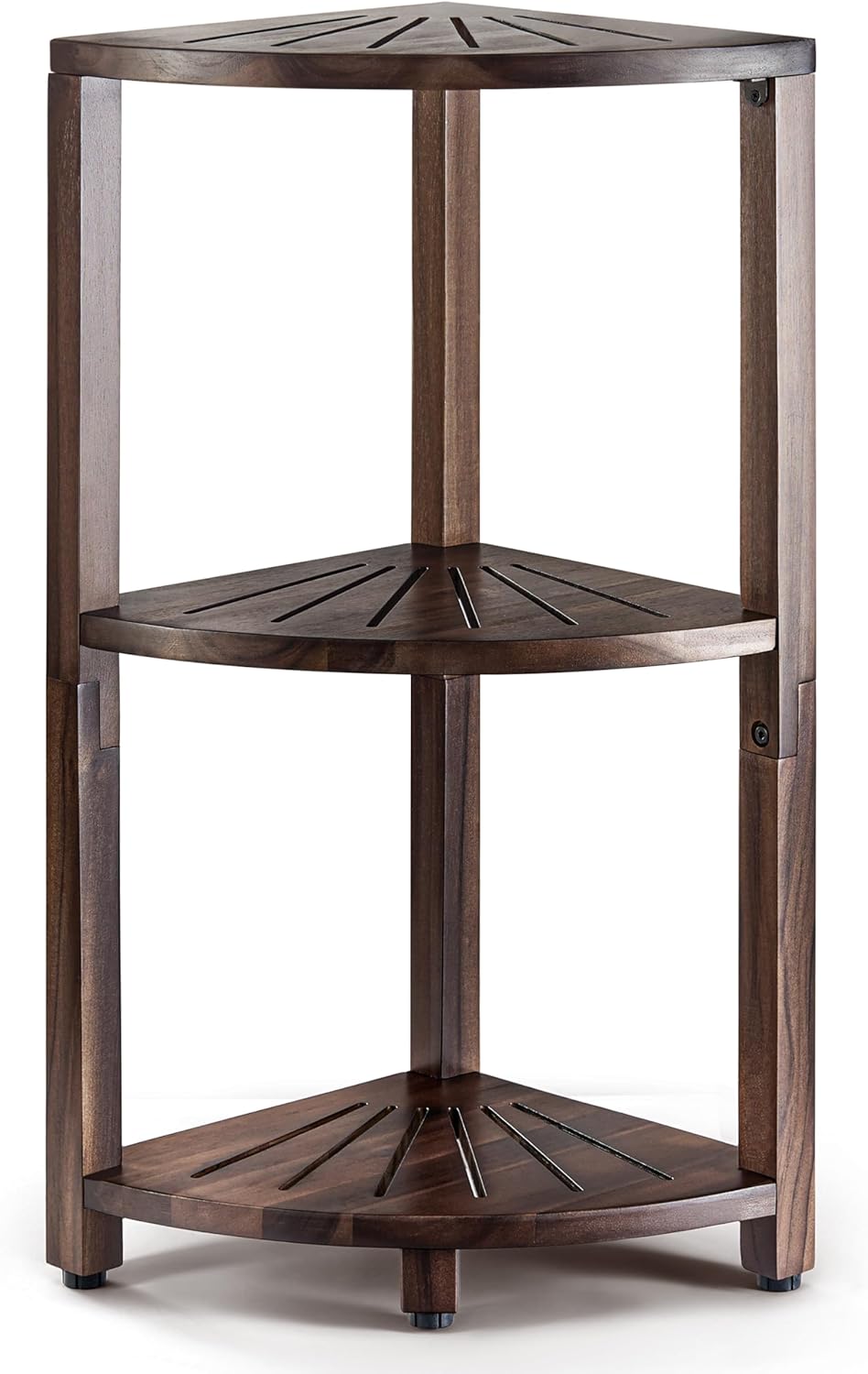 BLUEWEST 3-Tier Corner Shower Caddy Stand, Wood, Walnut | Shower Organizer Standing, Anti-Slip Feet, Waterproof & Durable, Space-Saving Design, Bathroom Corner Shelf