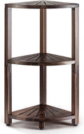 BLUEWEST 3-Tier Corner Shower Caddy Stand, Wood, Walnut | Shower Organizer Standing, Anti-Slip Feet, Waterproof & Durable, Space-Saving Design, Bathroom Corner Shelf