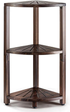 BLUEWEST 3-Tier Corner Shower Caddy Stand, Wood, Walnut | Shower Organizer Standing, Anti-Slip Feet, Waterproof & Durable, Space-Saving Design, Bathroom Corner Shelf