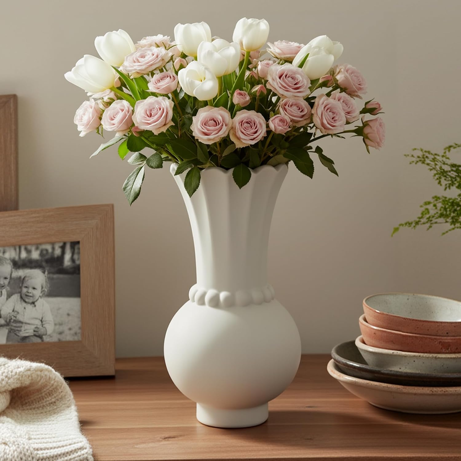 Modern Ceramic Vase - Grey, Perfect for Pampas Grass, Dried Flowers, Centerpieces