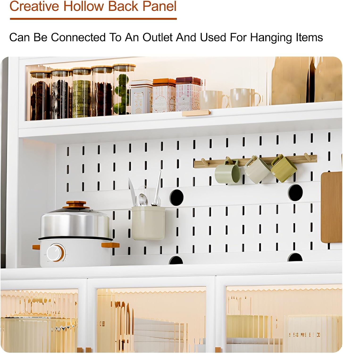 Kitchen Pantry Cabinet, Hutch Cabinet with Storage， Freestanding Cupboard, Tall Storage Cabinet with Adjustable Shelves, for Kitchen Living Room and Dinning Room(White,160x80cm/63x31.5in)