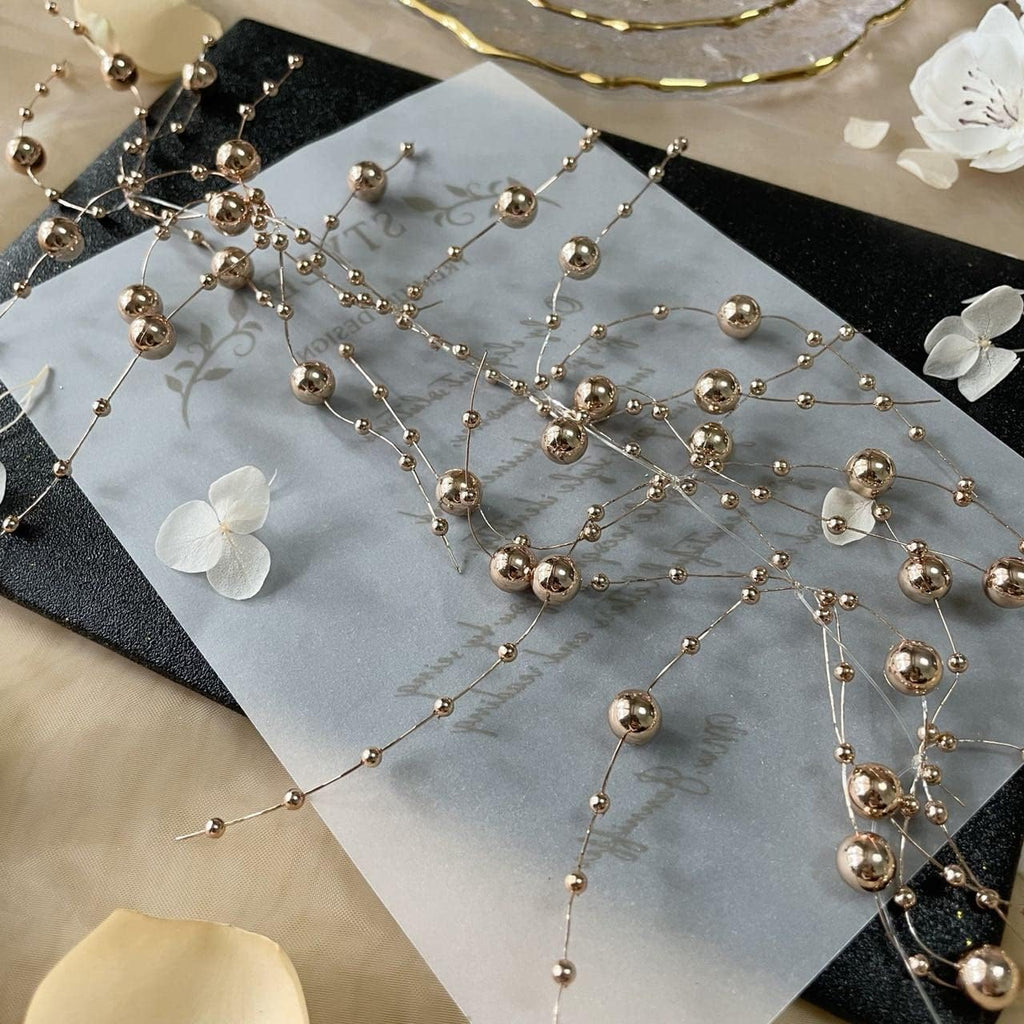 TeaSu 12pcs Pearl String, for Wedding Centerpiece, Vase Filler and Decor for Floating Candles (Champagne Gold)