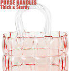 Unique Pink Purse Vase for Flowers,11'' Handmade Thicken Bubbled Glass Bag Vases with Gradient Color for Home Decors .Great Clear Purse Flower Vase for Centerpiece,Floral Arrangement,Wedding Decors.
