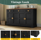 HLR 60” Large Buffet Sideboard Cabinet with 4 Doors and 3 Drawers Shaker Style, Coffee Bar Storage Cabinet for Dinning Room, Kitchen, Living Room, Black