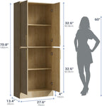 Housoul 71" Tall Pantry Cabinet with 4 Doors, Kitchen Pantry Storage Cabinet, Freestanding Larder Cupboard, Utility Kitchen Hutch with Gold Handles for Dining Room, Bathroom, Natural