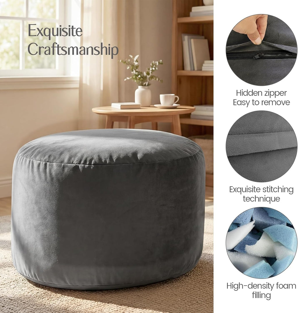 3FT Bean Bag Chair, Medium Memory Foam Bean Bags with Ultra Soft Washable Dutch Velvet Cover, BeanBags for Living Room, Bedroom and Gaming Room -Grey