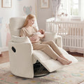 Nursery Rocking Chair, Oversized 360° Swivel Glider Recliner Chair, Chenille Silent Nursery Rocker with 2 Pillows and Footrest, Cozy Reclining Sofa for Living Room, Bedroom, Nursing, Beige