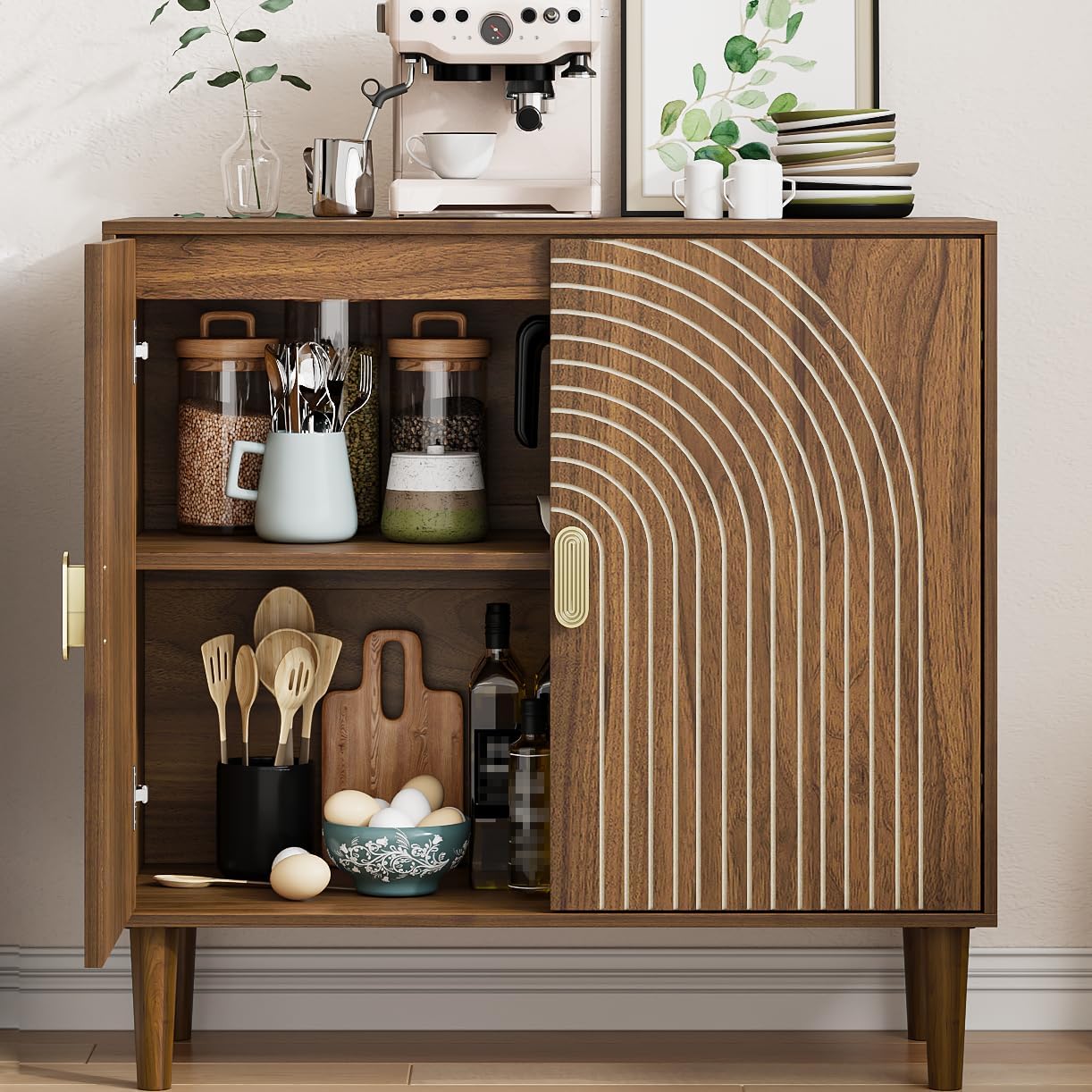 Sideboard Buffet Cabinet with Storage,Sideboard Buffet with Doors and Adjustable Shelf,Wooden Storage Cabinet, 31.3”W x 15.0”D x 30.6”H (Walnut)
