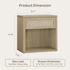 SICOTAS Night Stand Set of 2 26" Wide Large Nightstands with Drawer & Shelf Storage Rattan Bedside Table Boho End Table Tall Bed Side Tables Night Stands for Bedroom Living Room Sofa Office, Sand Oak