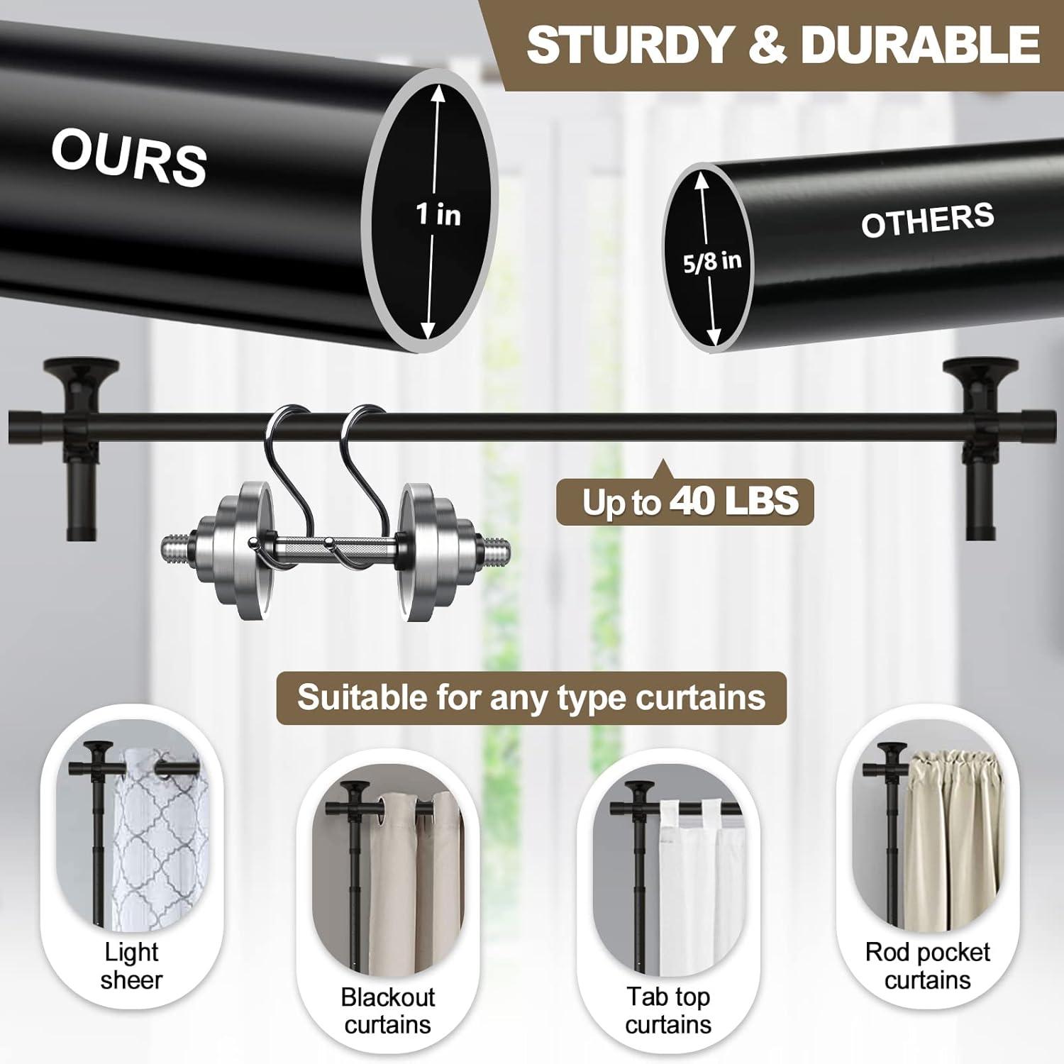 Room Divider, No Drilling Curtain Rod Wall Divider for Space Partition, Adjustable 4-10ft(H) 28-70inch(W) Heavy Duty Floor to Ceiling Tension Rod Dividers Temporary Privacy Separator Window Rods Black