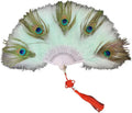 Peacock Feather Fan, Folding Hand Fan with Tassel, Vintage Costume Fan for Women, Dance Wedding Tea Party Photo Prop Decor (Mint Green)