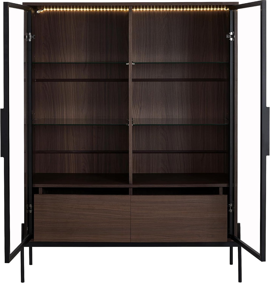 roomfitters 51.2'' Display Cabinet with Glass Doors, Pantry Storage Cabinet with Shelves for Living Room and Kitchen, Walnut