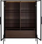 roomfitters 51.2'' Display Cabinet with Glass Doors, Pantry Storage Cabinet with Shelves for Living Room and Kitchen, Walnut