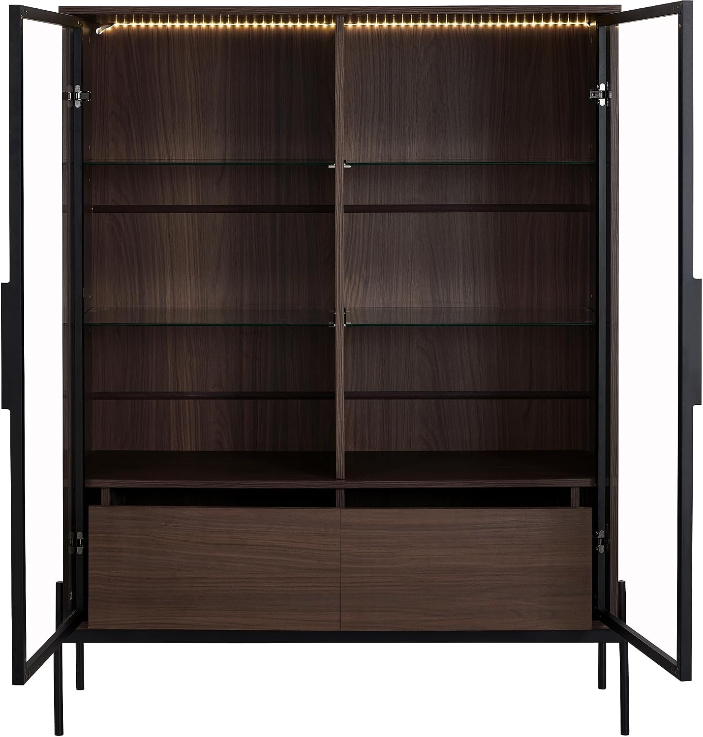 roomfitters 51.2'' Display Cabinet with Glass Doors, Pantry Storage Cabinet with Shelves for Living Room and Kitchen, Walnut