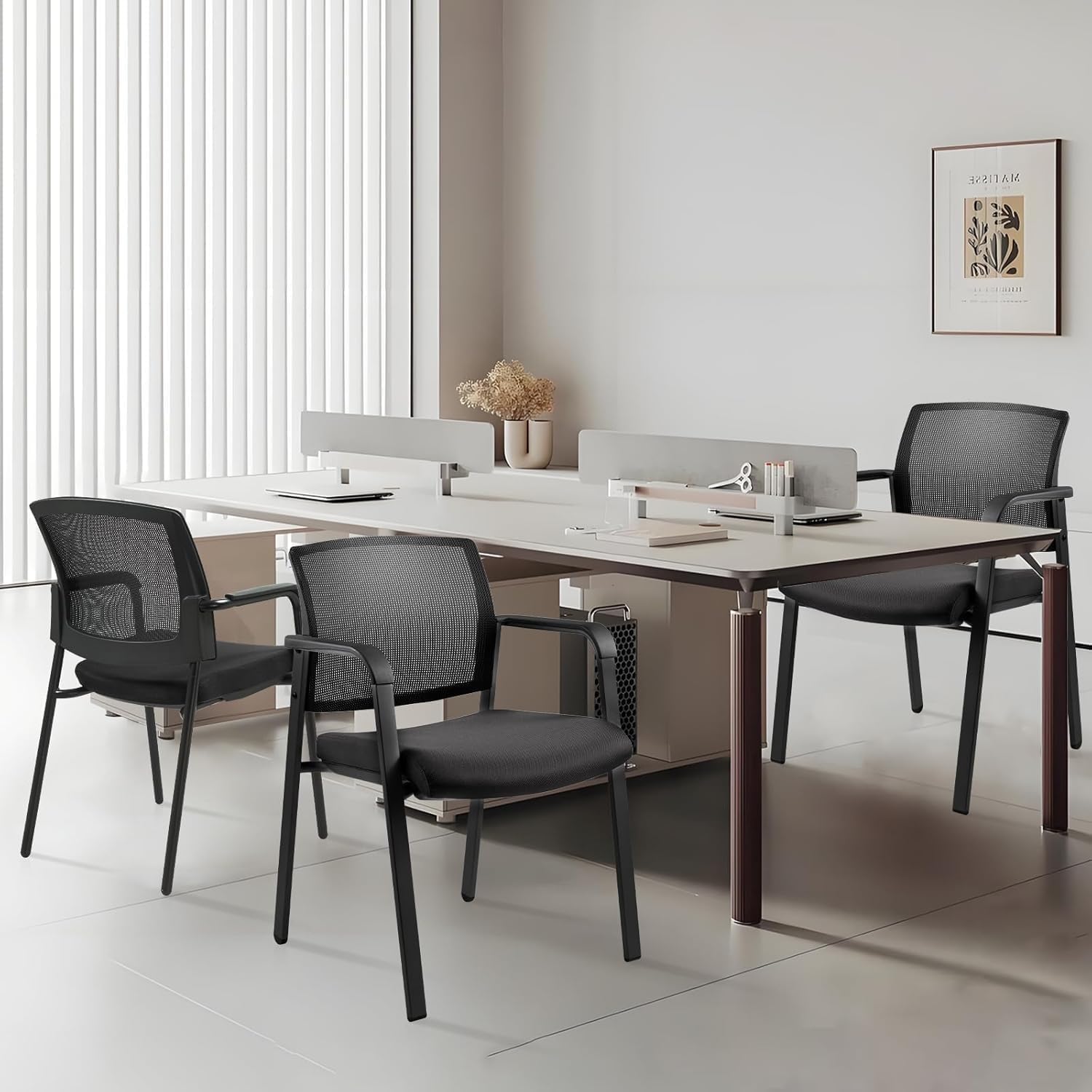CLATINA No Wheels Conference Room Chairs Set of 8, Stackable Office Guest Reception Chair with Armrests, Mesh Back Waiting Room Chairs for Office, School, Lobby, Church, Black