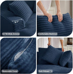 Oreada Oversized Boneless Chaise Lounge Chair Indoor, 66" Corduroy Oversized Comfy Reading Sleeper Chair Boneless Sofa Chaise Couch Bed with 3 Fluffy Pillows, No Assembly Required, Blue