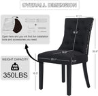 Upholstered Tufted Dining Chairs Set of 2, Fabric Side Dining Room Chairs with Nailhead Back Ring Pull Trim Solid Wood Legs(Black, 2PCS)