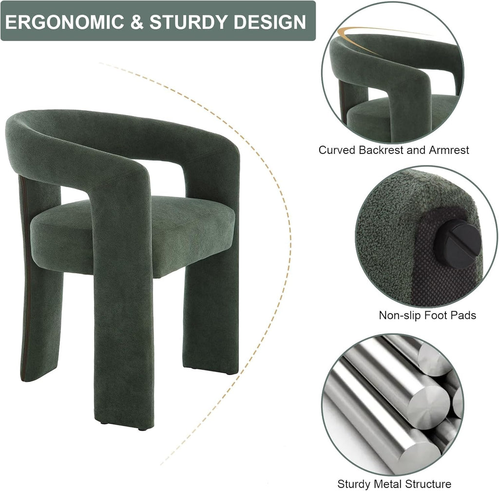 KIVENJAJA Barrel Dining Room Chairs Set of 6, Green Modern Boucle Kitchen Chairs with Round Back & Arm, Comfy Sherpa Upholstered Accent Armchair for Living Room Recption Office Vanity