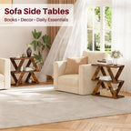 3 Tier Side Table with Side Guard Rails & Anti-Slip Pads, Narrow End Table for Small Spaces, Slim Nightstand with Storage Shelves for Bedroom, Living Room, Rustic Brown