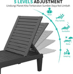 Patio Lounge Chairs Outdoor, Patio Chaise Lounges with Adjustable 5-Position Recliner and Full Flat Tanning Chair for Patio, Beach, Pool, Backyard (Striped Black, Set of 2)